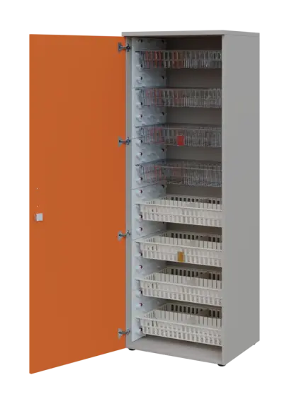 EUROMEDICA D - 66/M skříň léková boxová, 1-dveřová, levá, 1950x660x535, korpus šedý, dvířka mandarinka